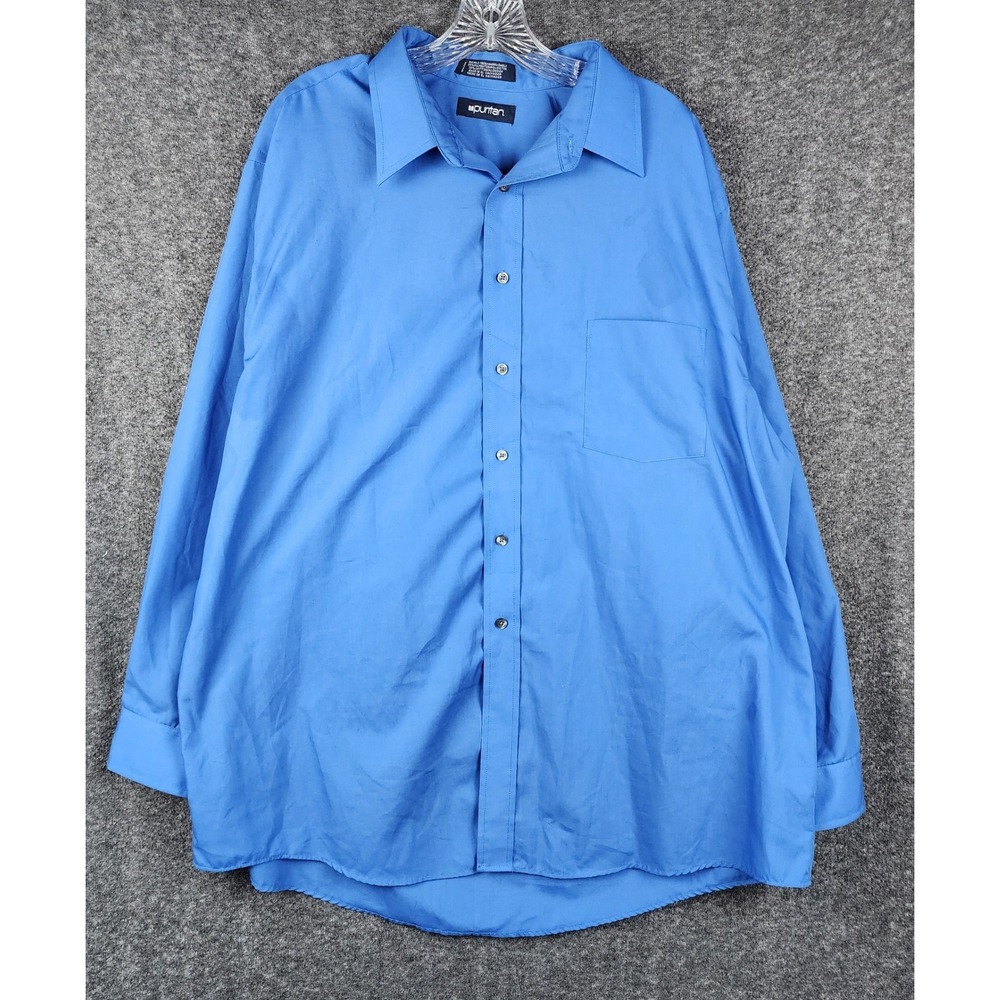 Puritan Button Down Shirt Mens 2XL Blue Wrinkle Free Long Sleeve Solid Dress
